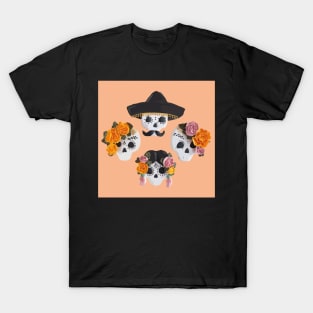 Charro mexican kawaii cute sugar skull mexican style marigold cempasúchil T-Shirt